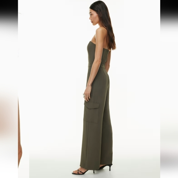Aritzia Wilfred Strapless Wide Leg Jumpsuit Cordial Cargo Crepe Patch Pockets 2 - Picture 16 of 16